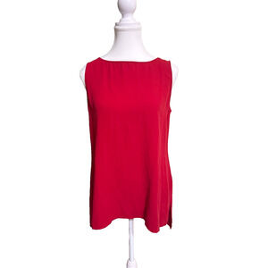 Eileen Fisher Size XS Red 100% Silk Georgette Tunic Scarlet Sleeveless Top